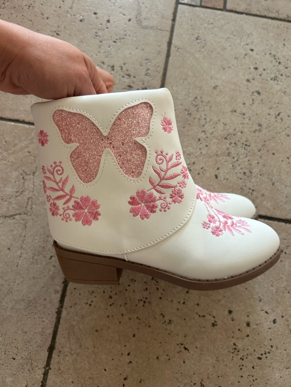 NWT Pawz girls Embroidery Boots with Pink Floral & butterfly - Picture 2 of 6